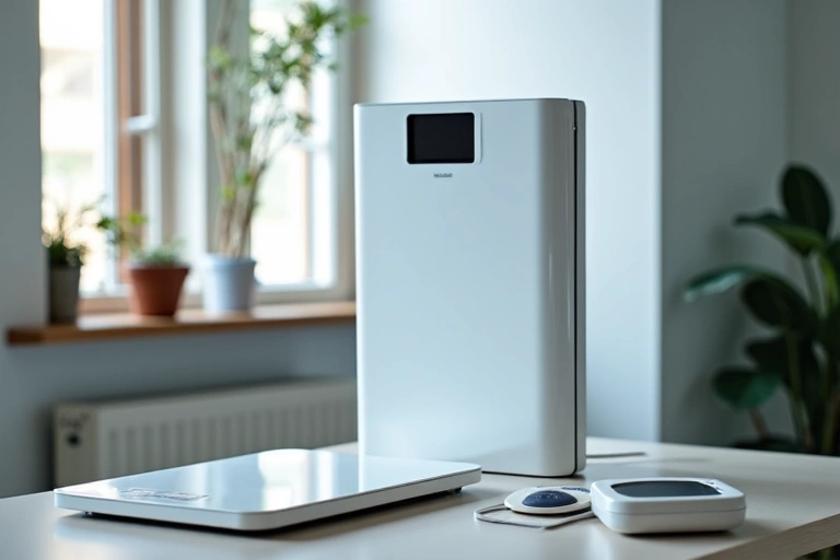 Equipamiento moderno para mediciones corporales en un consultorio nutricional.